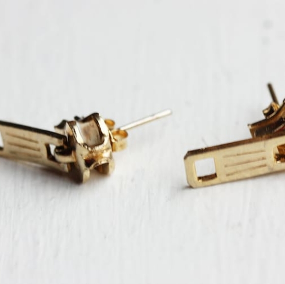 Vintage Gold Tone Zipper Earrings19 - Picture 3 of 3